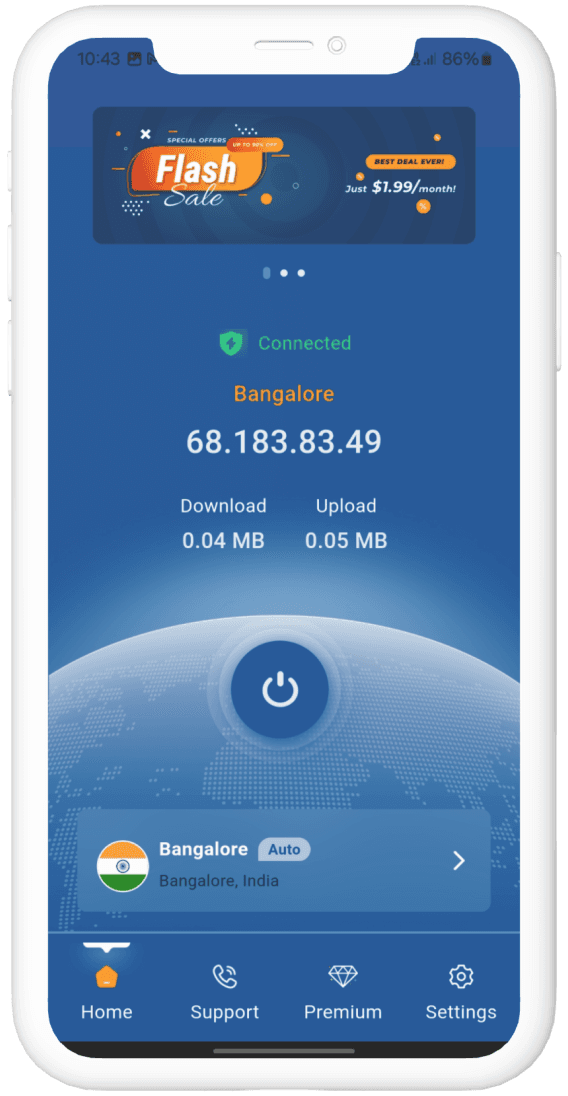 TangoVPN mobile app showing secure VPN connection